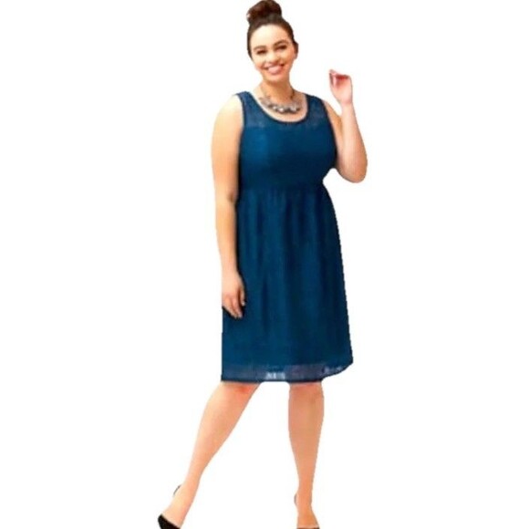 Lane Bryant Lace Dress Size 16 Turquoise Twee Day Dress - Picture 1 of 7